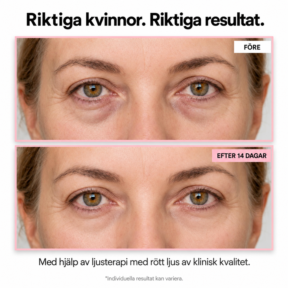 Ögonkräm ligger på ytan. Rött ljus jobbar under den.